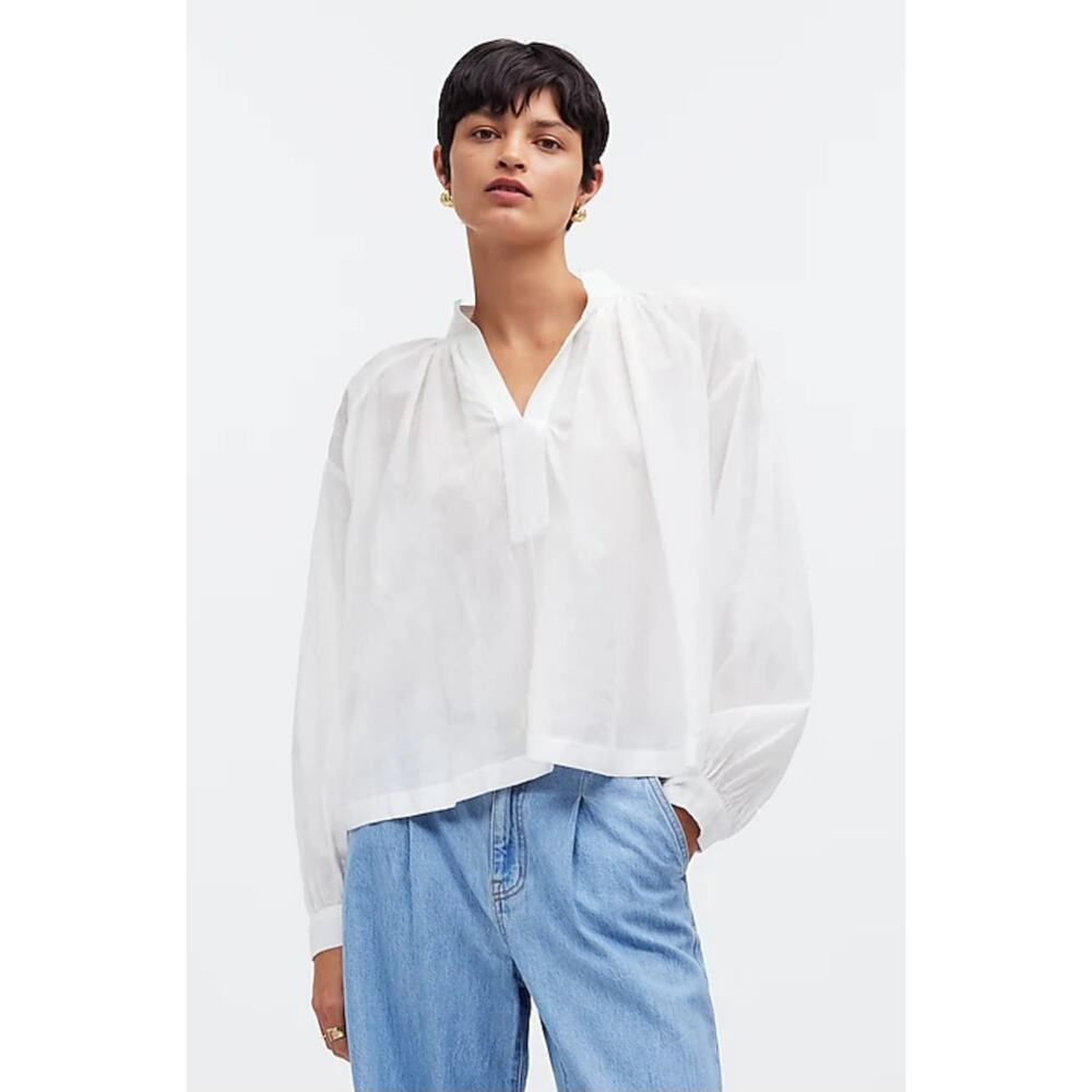 NWT Madewell Shirred Long-Sleeve Top Size Small White - Picture 2 of 8